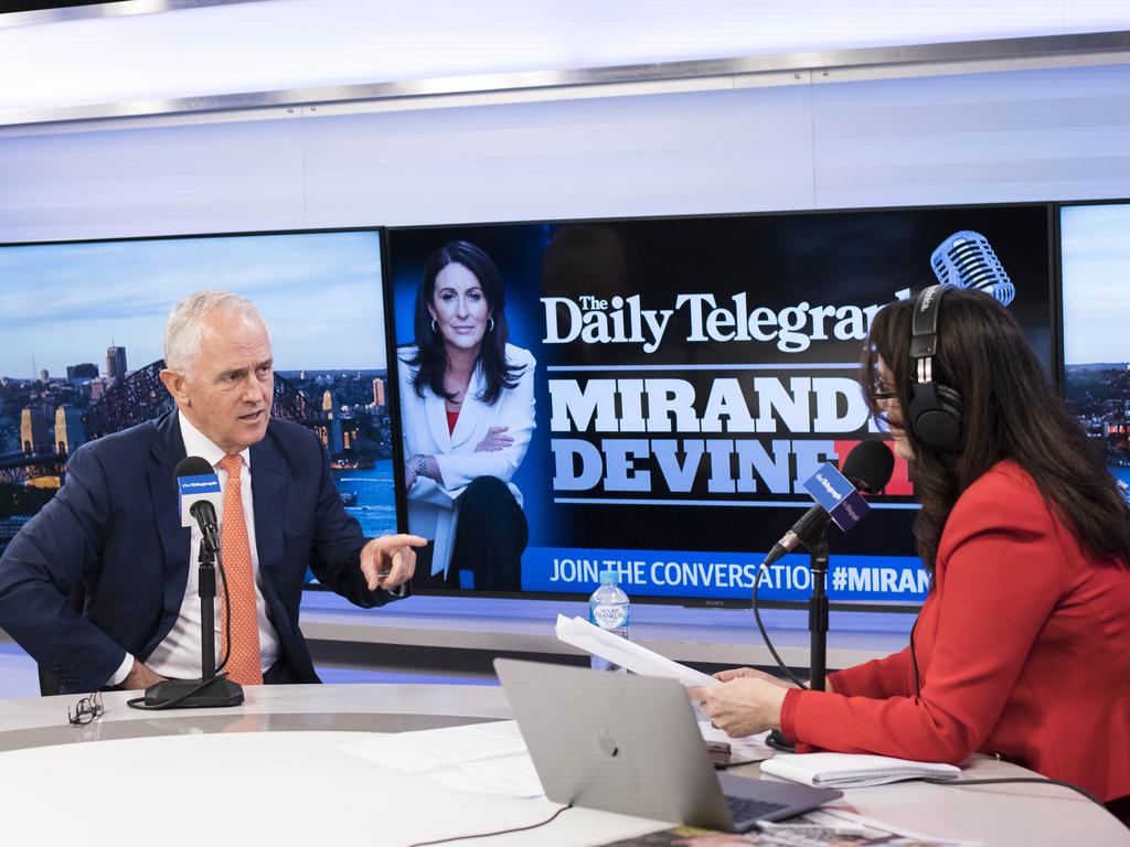 PM Malcolm Turnbull Live on Miranda Devine’s show. Picture: Darren Leigh Roberts