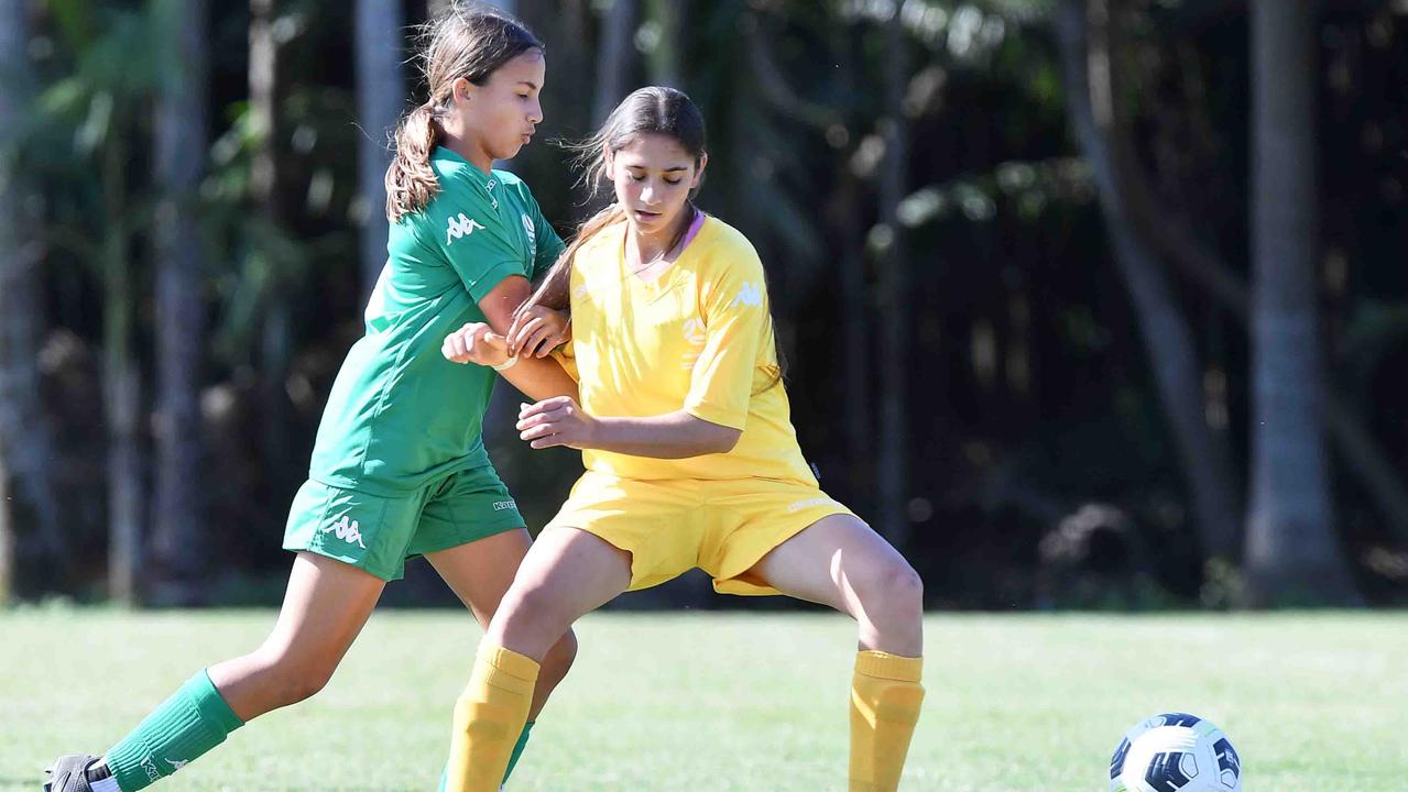 Football Queensland Community Cup carnival, Maroochydore. U13-14 girls, Sunshine Coast V Darling Downs. Picture: Patrick Woods.