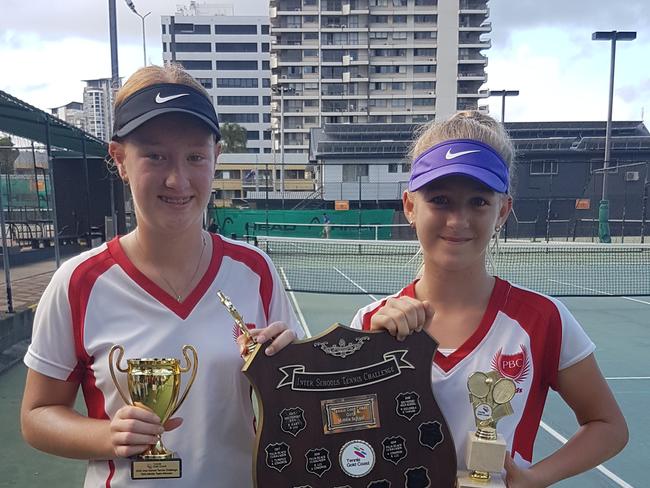 Tennis Gold Coast Inter-School Tennis Challenge. Middle Girls - PBC: Ebonie Russell & Karissa Muir. Picture: SUPPLIED