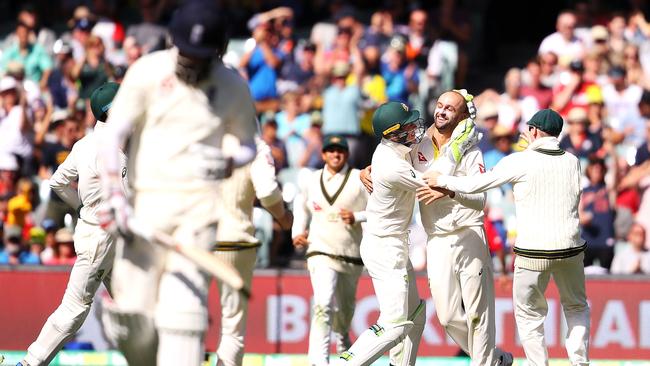 Nathan Lyon gets the wicket of Mooen Ali ... again.