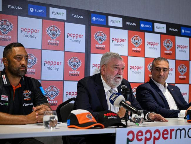 Coach Benji Marshall and CEO Shane Richardson at Tigers sponsorship announcement. Picture: Wests Tigers