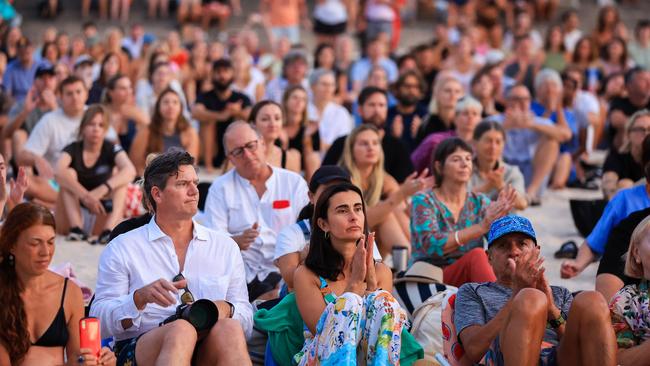 Crowds look on at Bondi Beach for a Dawn Reflection and Smoking Ceremony. Picture: Jenny Evans/Getty Images