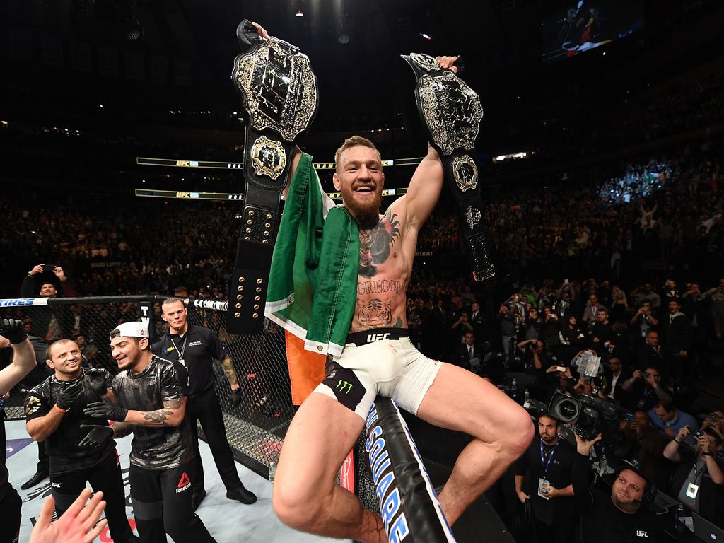 Conor McGregor became the first UFC fighter to hold belts in two different weight classes at the same time. Picture: Jeff Bottari/Zuffa LLC/Zuffa LLC via Getty Images