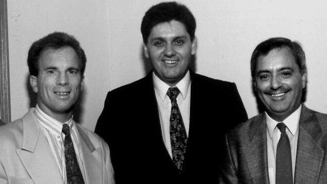 Johnny Gibbs, Ray Hadley and Peter Frilingos in 1994 when the Continuous Call Team was on 2UE.