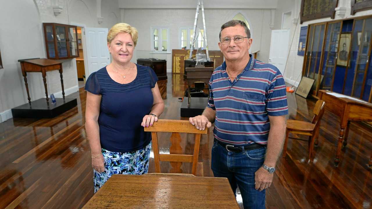 Beverley and John Mouritz in the Rockhampton Girls Grammar School which is quickly filling with exhibits ahead of its official opening. Picture: Chris Ison ROK180417crggs1