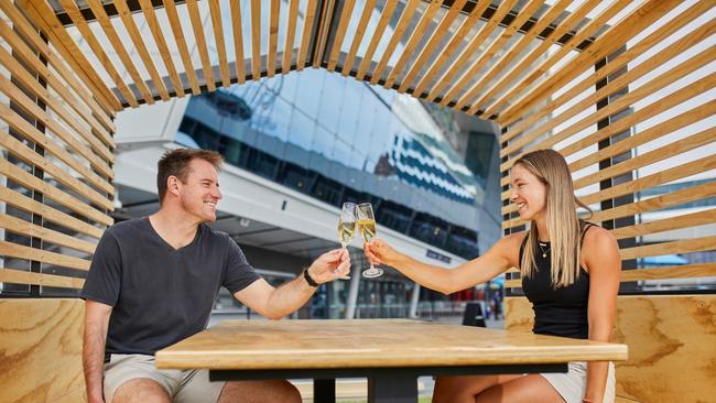 Dining pods will keep tennis fans socially distanced at the Australian Open. Picture: Graham Denholm/Tennis Australia.