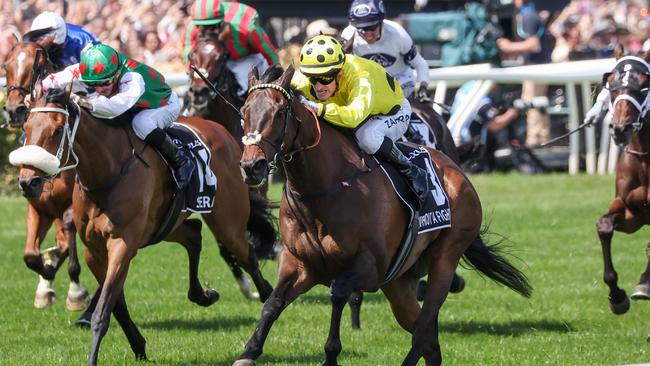 Mark Zahra urges Without A Fight to victory in the Melbourne Cup. Picture: George Sal/Racing Photos via Getty Images