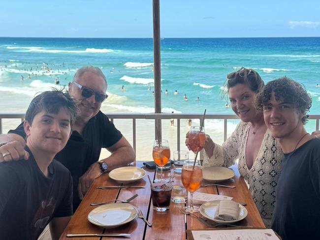 Australian Stephanie Atkinson, her husband Bruce Mann and their sons Gabriel and Sebastian call the Pacific Palisades home. They still don't know if their home survived. Picture: Supplied