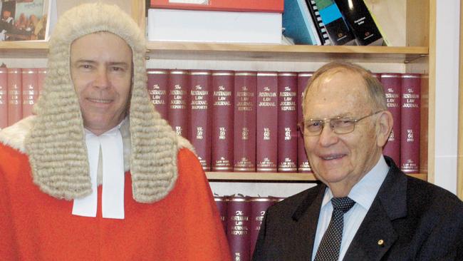 PROUD MOMENT: From left, new solicitor Karen Soanes with Rockhampton Supreme Court Justice Duncan McMeekin, retired Supreme Court Justice Alan Demack and Rockhampton criminal lawyer Doug Winning. Photo Contributed