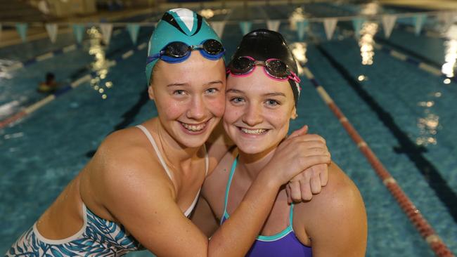 Pictured at the Sports Super Centre pool at Runaway Bay L-R Best friends Emma Siddle and Chelsea Hodges. Picture Mike Batterham