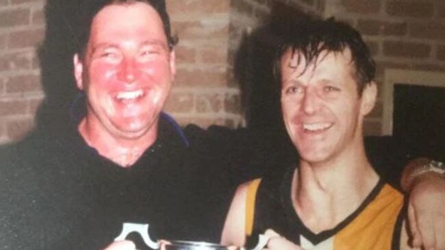 Northcote Park coach Steve Easton and assistant Peter Dean after the 2000 DVFL grand final win. Picture: Supplied