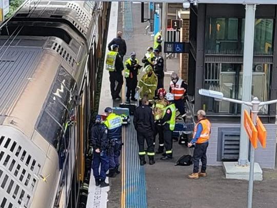 A man has been transported to hospital after he fell into tracks at Penshurst Train Station on June 3. He became trapped between the train and track but was freed. Picture: Supplied