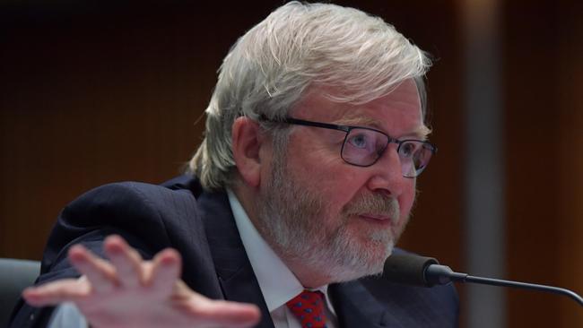 Former prime minister Kevin Rudd at the public hearing into media diversity in Australia. Picture: Getty Images