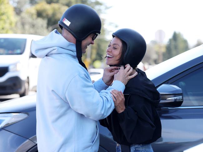 Safety first.... Michael Clarke with new girlfriend Arabella Sherborne. Picture: Matrix Media Group