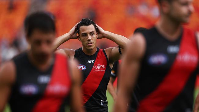 Essendon's Dylan Shiel after the game in a big loss to his former side the GWS Giants in their AFL match at Giants Stadium. Picture. Phil Hillyard