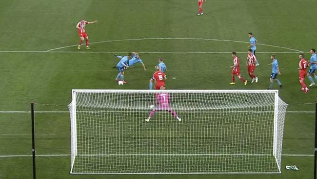 Harrison Delbridge's strike for Melbourne City was overturned on VAR after it was ruled City winger Lachlan Wales was in front of Sydney FC goalkeeper Andrew Redmayne.