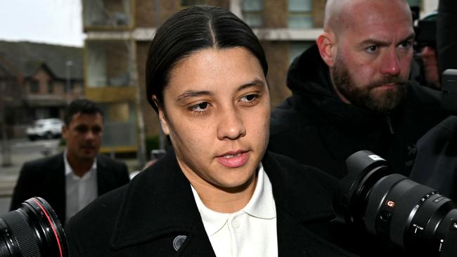 TOPSHOT - Chelsea's Australian striker Sam Kerr arrives at Kingston Crown Court in south London on February 11, 2025. Prosecutors in the trial of Kerr, who called a police officer "stupid and white", have asked the jury if perceptions would be different had she said "stupid and black". The Australia captain is on trial charged with causing racially aggravated harassment, which she denies, to police constable Stephen Lovell during an incident in southwest London in the early hours of January 30, 2023. (Photo by JUSTIN TALLIS / AFP)