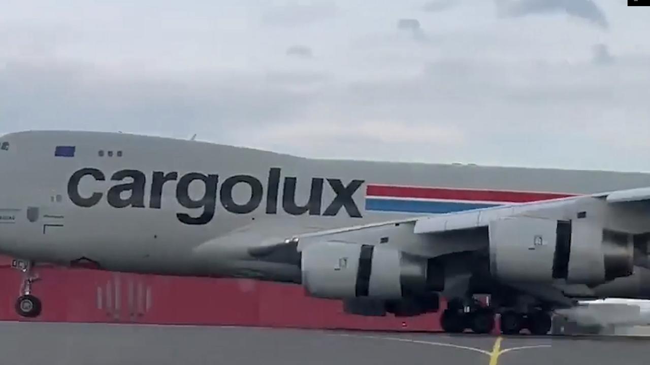 The Cargolux-operated Boeing 747 was heading to Chicago O’Hare International Airport before it was forced to turn back after its landing gear failed to retract. Picture: Viralpress/Australscope