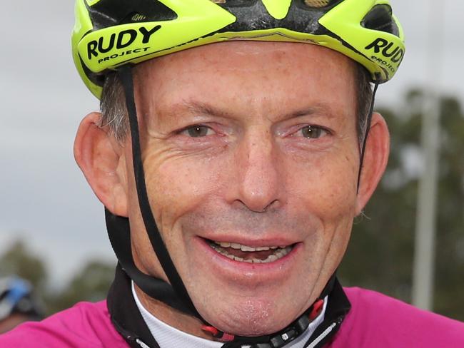 Former PM Tony Abbott joins other politicians as they head off from outside Parliament House, Canberra, on the 1000km Pollie Pedal 2016 charity ride. Picture: Ray Strange.