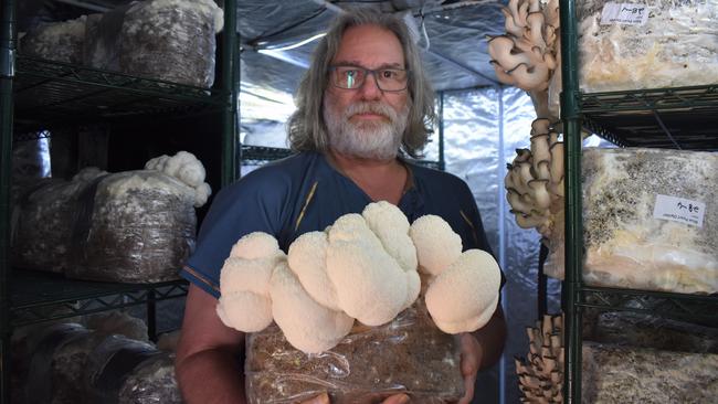 Jason Scriffignano with the Lion's Mane mushroom.