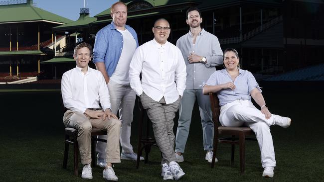 Merivale executive chefs Ben Greeno, Vincenzo Biondini, Dan Hong, Jordan Toft and Danielle Alvarez at the SCG. Picture: Phil Hillyard