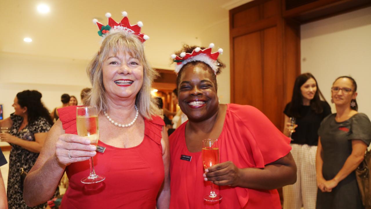 Gayleen Toll and Darâ&#128;&#153;a Campbell at the Cairns Chamber of Commerce Christmas lunch, held at the Pullman International hotel. Picture: Catherine Duffy