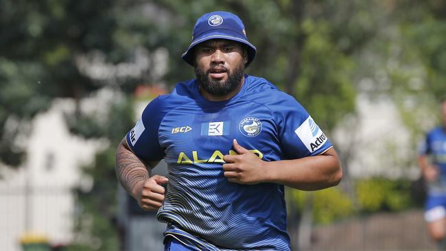 Junior Paulo on his first day back with Parramatta. Picture: Richard Dobson