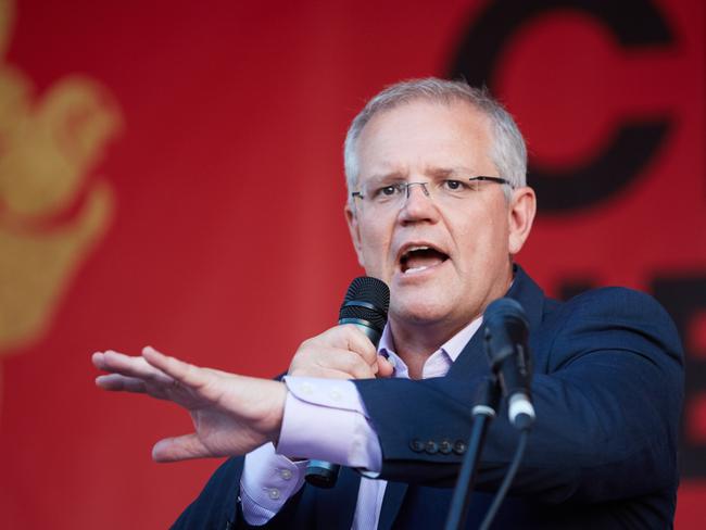 Prime Minister Scott Morrison speaks during the official opening of the Chinese New Year festival at Southbank in Melbourne, Saturday, February 2, 2019. (AAP Image/Erik Anderson) NO ARCHIVING