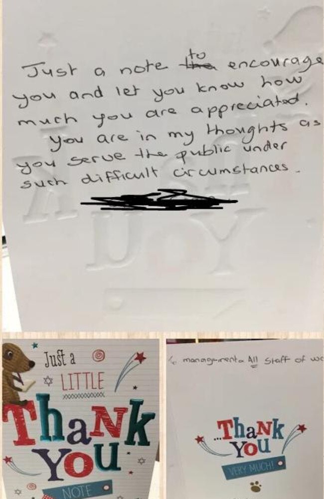 Australians write to Woolworths staff thanking them for their hard work despite shortages during the coronavirus pandemic. Their letters came as part of a Random Acts of Kindness campaign started by #TheKindnessPandemic Picture: Supplied