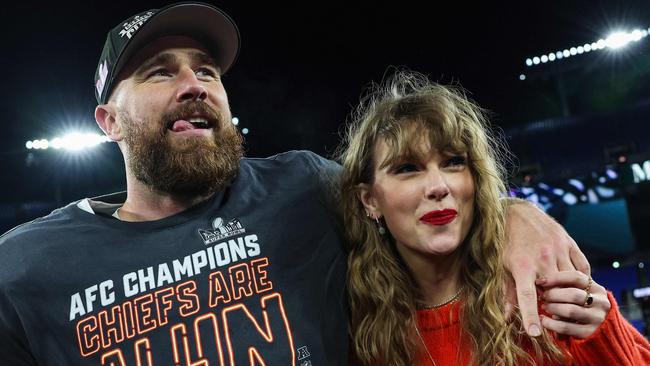 A bogus “break-up contract” claims that Travis Kelce and Taylor Swift are due to break-up. Picture: Patrick Smith / Getty Images via AFP