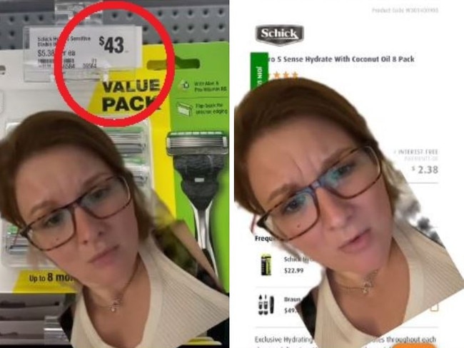 TikTok user beep___yen revealed an 8-pack of Schick razors are selling at Woolies (and Coles) for $43. Picture: TikTok/@beep___yen