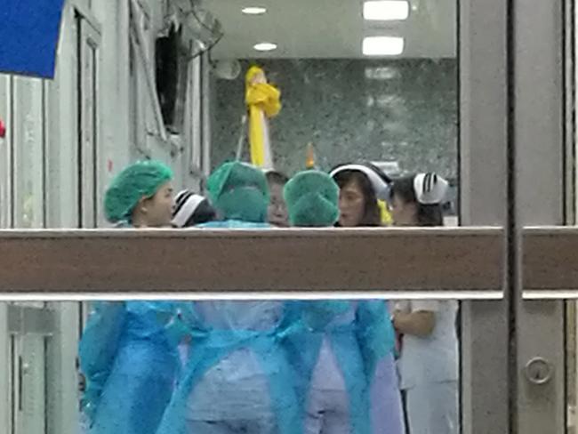 Thai doctor and nurse standby for the arrival of children after being rescue from Tham Luang cave, at the hospital in Chiang Rai province, Thailand. Picture: EPA