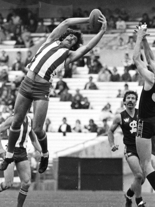 Grenville Dietrich flies high for North Adelaide against South Adelaide in the 1983 elimination final.