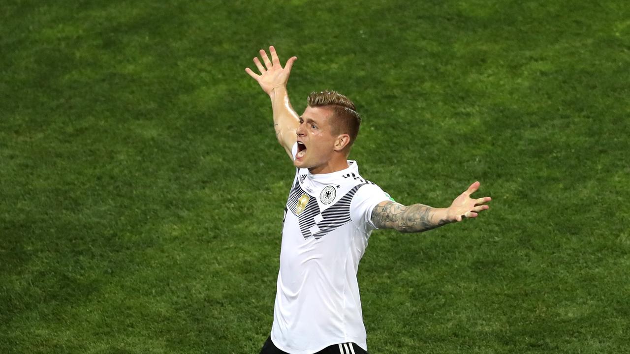 Toni Kroos scores for Germany during the 2018 World Cup.