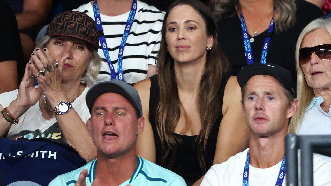 Lleyton and Bec Hewitt watch son Cruz Hewitt (AUS) at the Australian Open. Picture: Mark Stewart