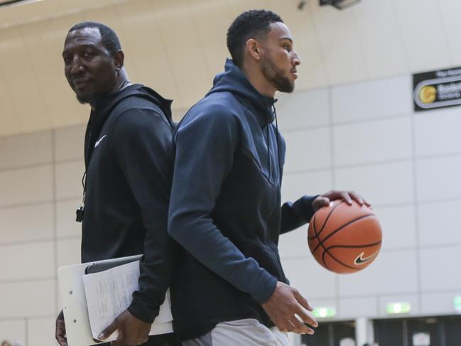 NBA star Ben Simmons with his father David Simmons in Melbourne. Picture: Wayne Taylor