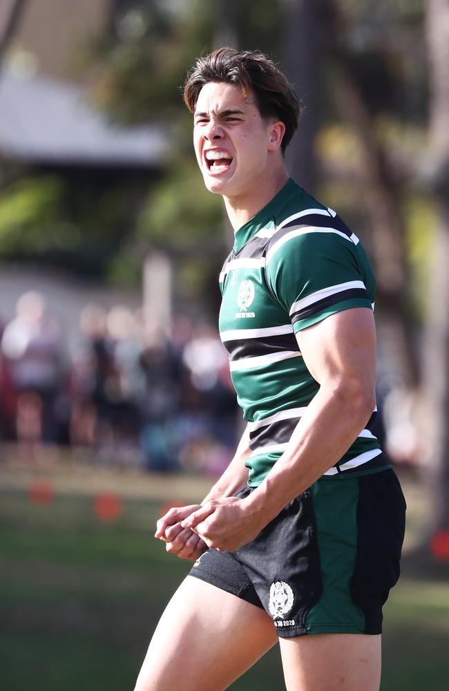 BBC centre Jack Howarth reacts against TSS during their GPS Rugby clash. Photograph : Jason O'Brien