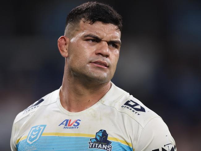SYDNEY, AUSTRALIA - MARCH 28: David Fifita of the Titans looks on during the round four NRL match between the Sydney Roosters and Gold Coast Titans at Allianz Stadium on March 28, 2025, in Sydney, Australia. (Photo by Mark Metcalfe/Getty Images)