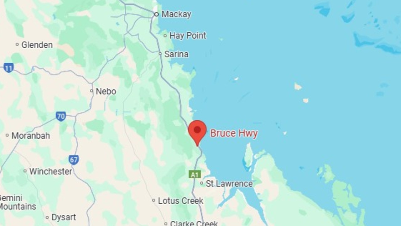 A B-double truck and ute have crashed on the Bruce Highway, near Marlborough south of Mackay. Picture: Google Maps