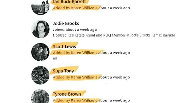 Screen shots tabled in state parliament last month showing a Karen Williams was a member of a Facebook page called Redland City Council Election 2024 Have Your Say.