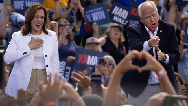 Democratic presidential candidate, U.S. Vice President Kamala Harris holds a campaign rally with her running mate Democratic vice presidential nominee, Minnesota Gov. Tim Walz on August 7, 2024 in Eau Claire, Wisconsin. (Photo by SCOTT OLSON / GETTY IMAGES NORTH AMERICA / Getty Images via AFP)