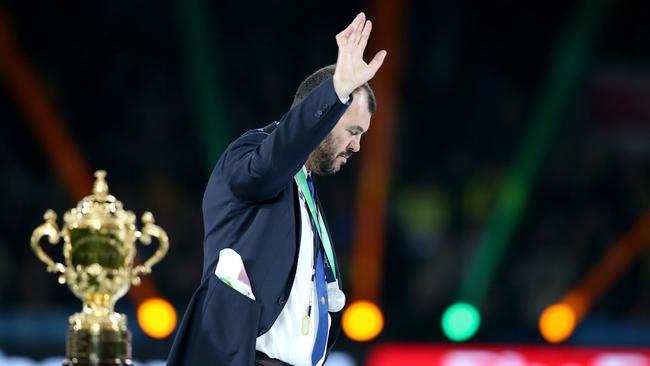 Michael Cheika waves to the crowd following defeat in the 2015 Rugby World Cup final.