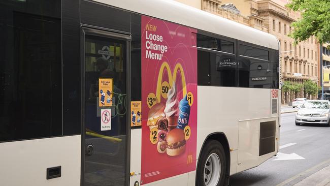 McDonald’s advertising on a bus in Adelaide. Picture: Matt Loxton