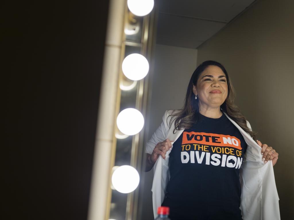 Senator Jacinta Nampijinpa Price takes a moment backstage before speaking to a sold out Rumours International crowd. Picture: Kevin Farmer