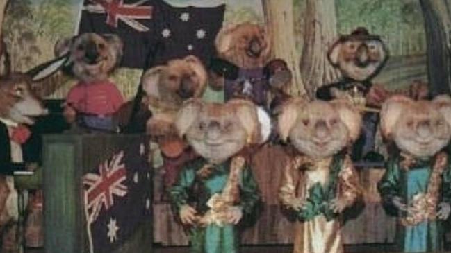 The former Dreamworld Koala Country Music Jamboree featured a number of iconic Aussie animals who would play instruments and sing popular tunes. Picture: Cake Industries/Dreamworld – Remembering the Golden Years