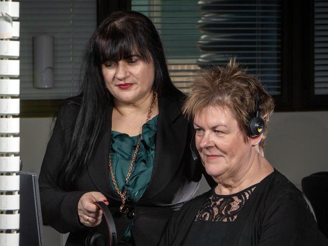 ADELAIDE, AUSTRALIA - NewsWIRE Photos JULY 13, 2023: Child Protection report line call centre Supervisor Marisa Gentilcore (black hair) and Tiina Mannik inside South Australian Child Protection Call Centre. Picture: NCA NewsWIRE / Emma Brasier