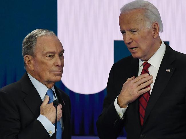 Former New York Mayor Mike Bloomberg has now endorsed former Vice President Joe Biden (R) for president. Picture: AFP