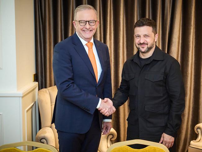 Australian Prime Minister Anthony Albanese is pictured as he meets with Ukraine President Volodymyr Zelensky. Picture: NewsWire handout