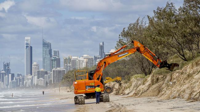 Gold Coast City Council machinery working on sand erosion at Main Beach. Picture: Jerad Williams