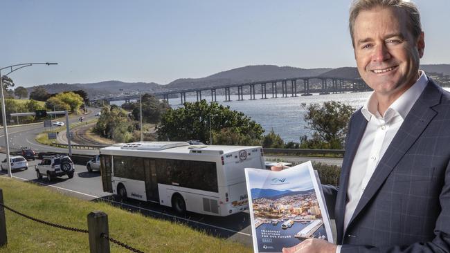 Deputy Premier Michael Ferguson announces a transport strategy at Hobart. Picture: Chris Kidd